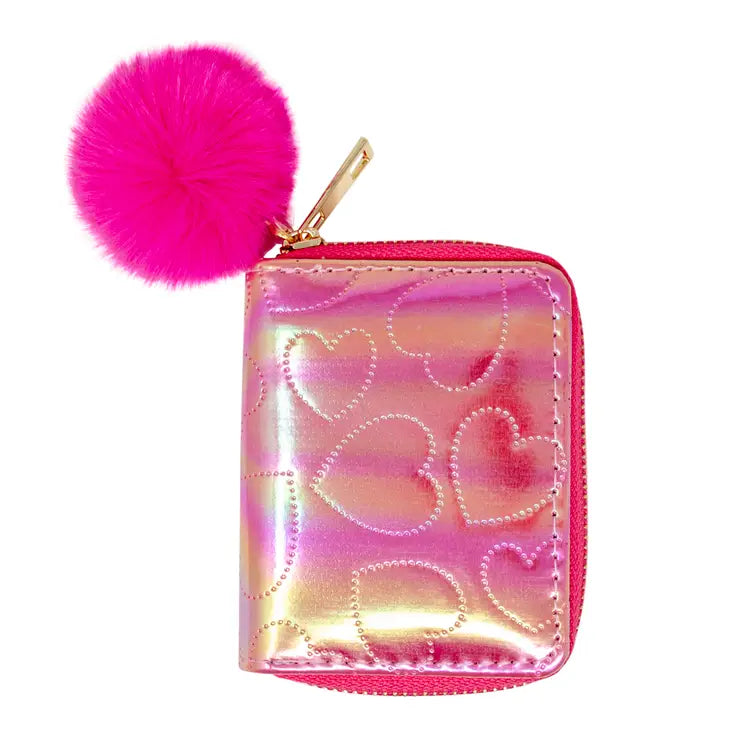 Shiny Dotted Heart Wallet Hot Pink