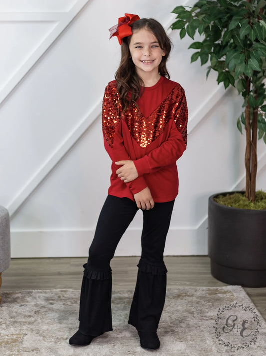 Girls Ruffle My Feathers Flare Pants with Ruffle, Black