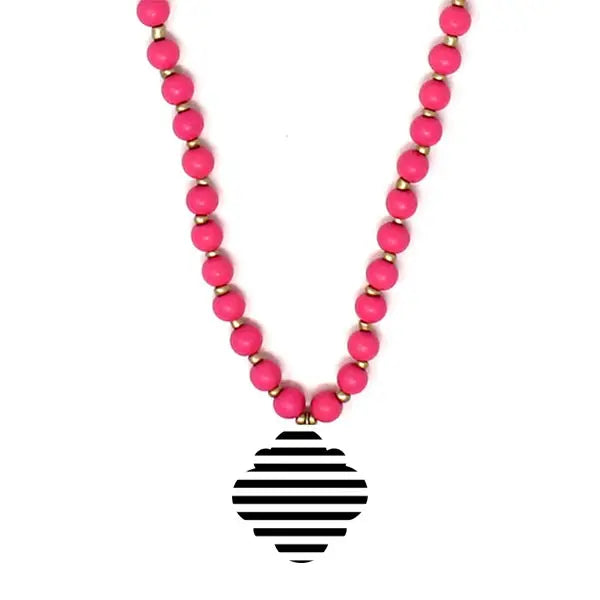 Viv & Lou Black Stripe Clover Hot Pink Jennifer Necklace