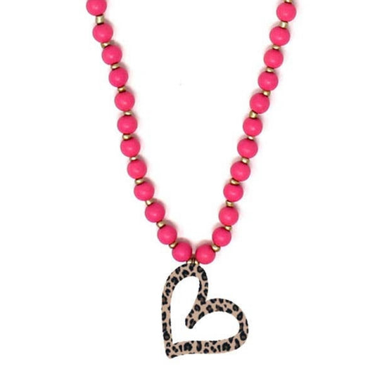 Viv & Lou Leopard Heart Hot Pink Jennifer Necklace