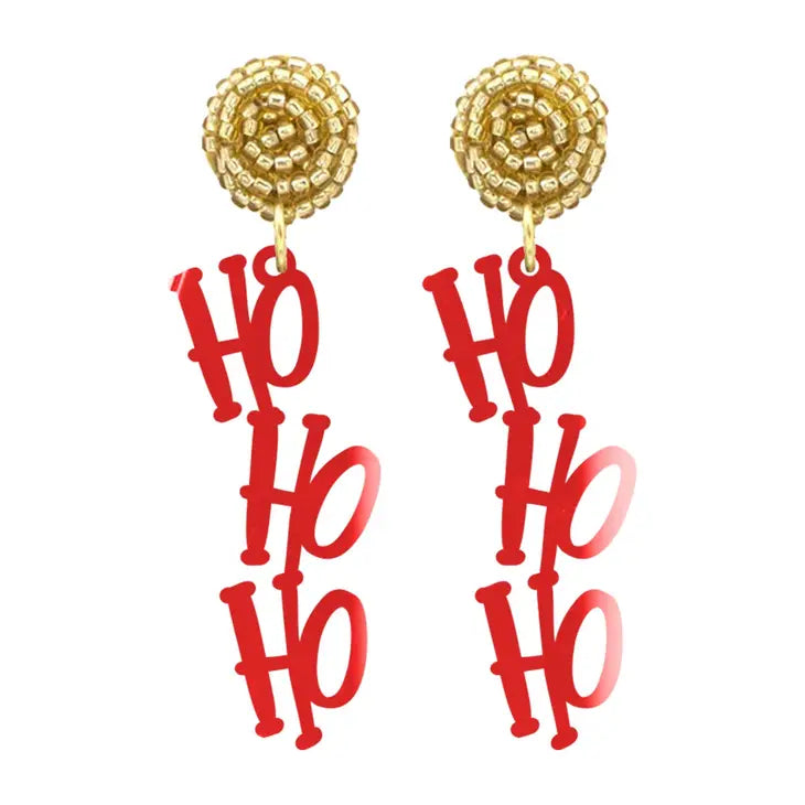 Viv & Lou Mirrored Red HoHoHo Acrylic Earrings