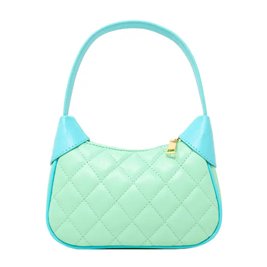 Aqua Green Quilted Leather Zip Top Shoulder Bag