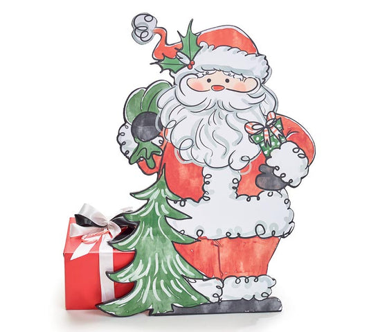 Large Santa Holding Presents Beside Tree Decor