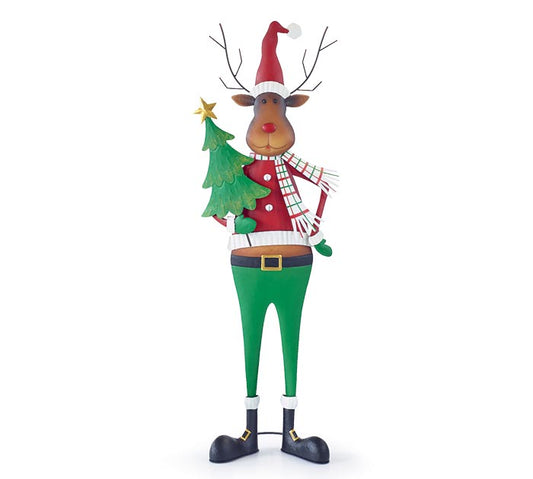 Christmas Reindeer Holding Tree Decor Tin