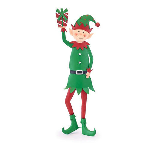 43" Elf With Present Tin Decor