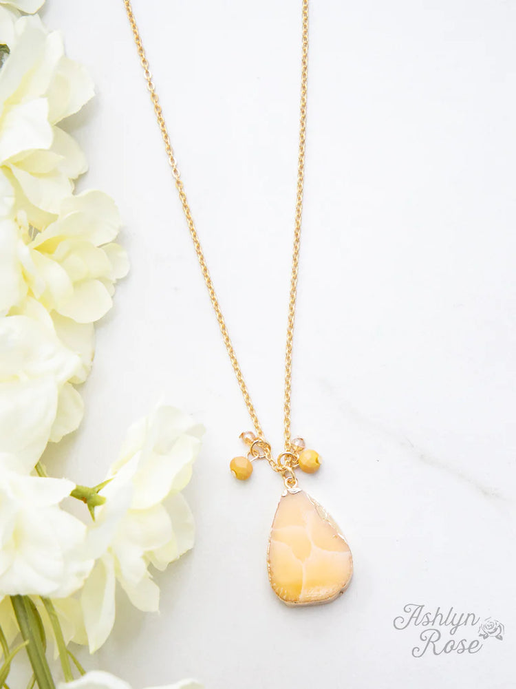 MAKES YOU STAND OUT STONE PENDANT NECKLACE, MUSTARD