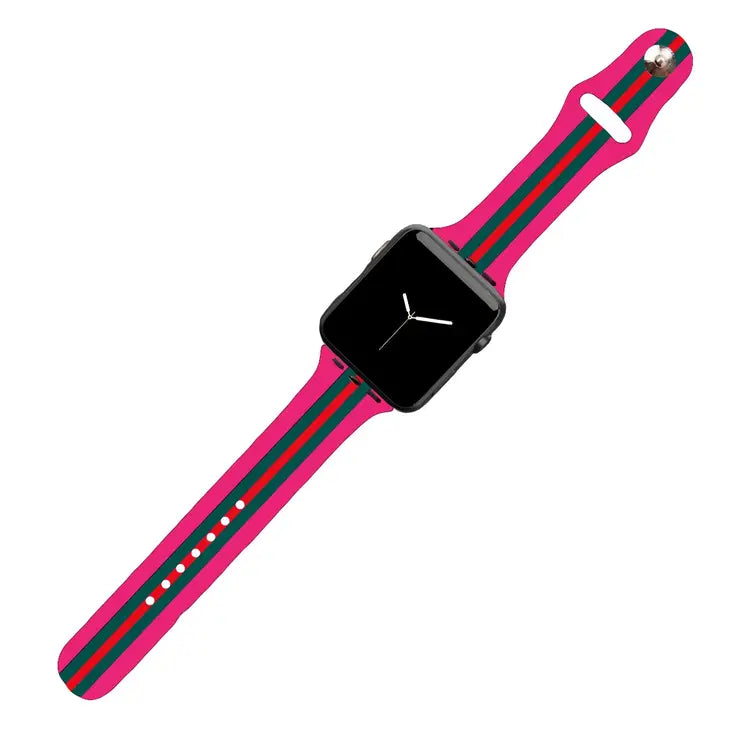 Viv & Lou Red & Green Stripe On Pink Watch Band