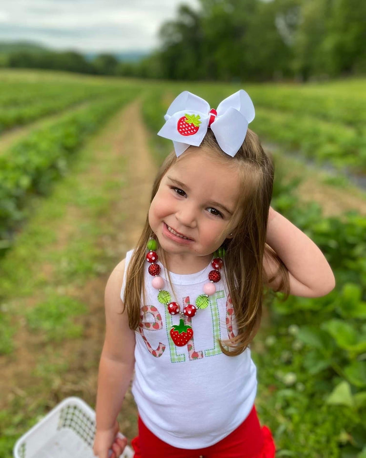 Embroidered Strawberry Bow