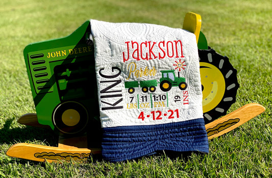 John Deere Tractor Heirloom Blanket Newborn Announcement