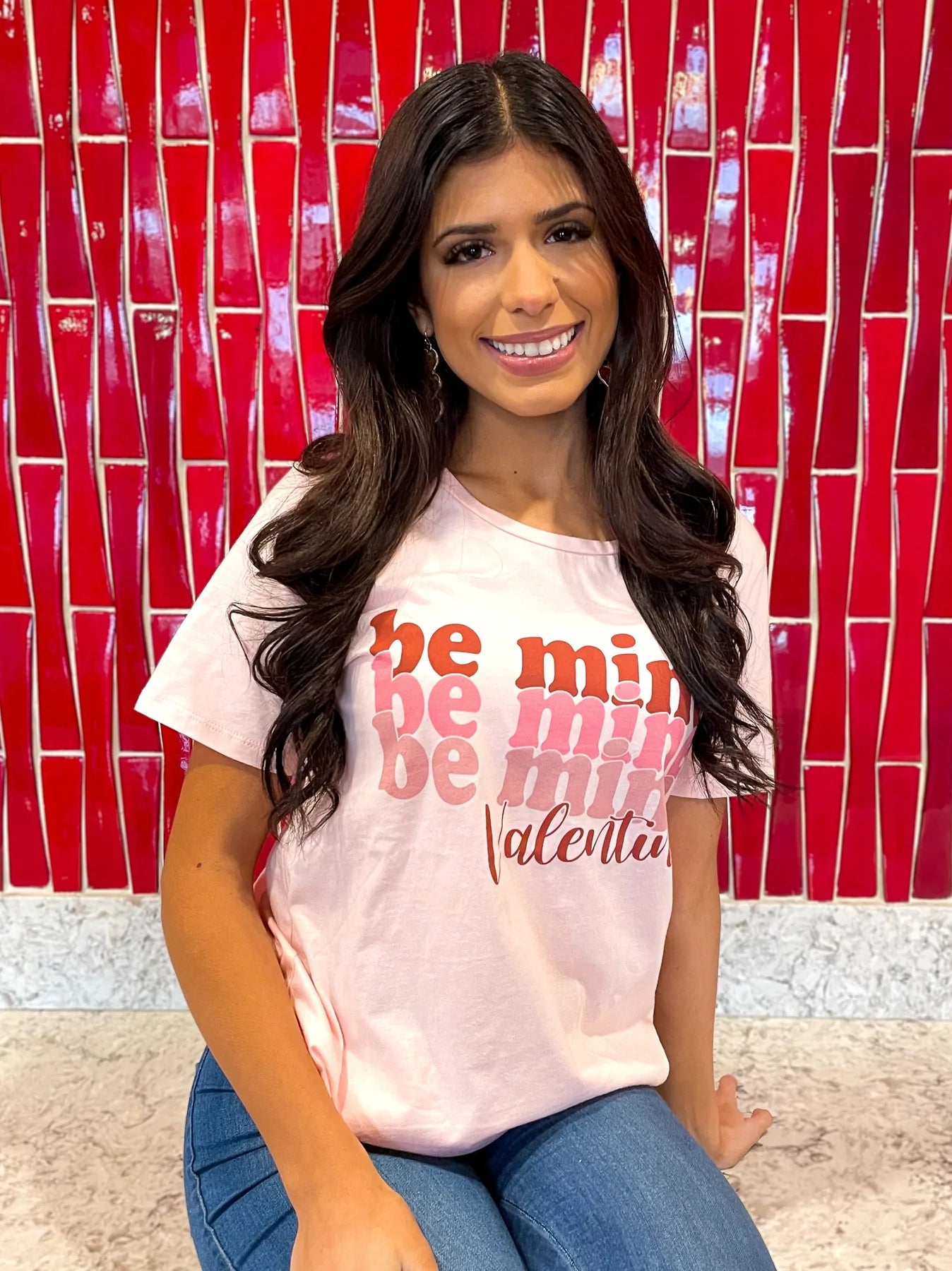 Womens Be Mine On Light Pink Crewneck Tee