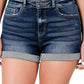 Womens Dark Cuffed Double Button Denim Shorts