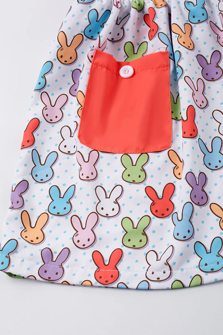 Girls Easter Bunny Smocked Pocket Dress