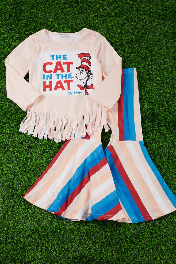 Girls The Cat In The Hat Fringe Striped 2 Piece Pants Set