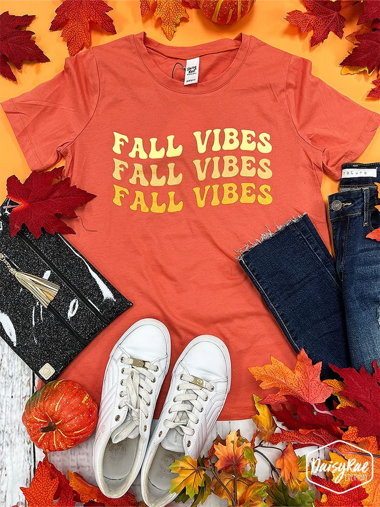 Womens Fall Vibes on Coral Blank Tee