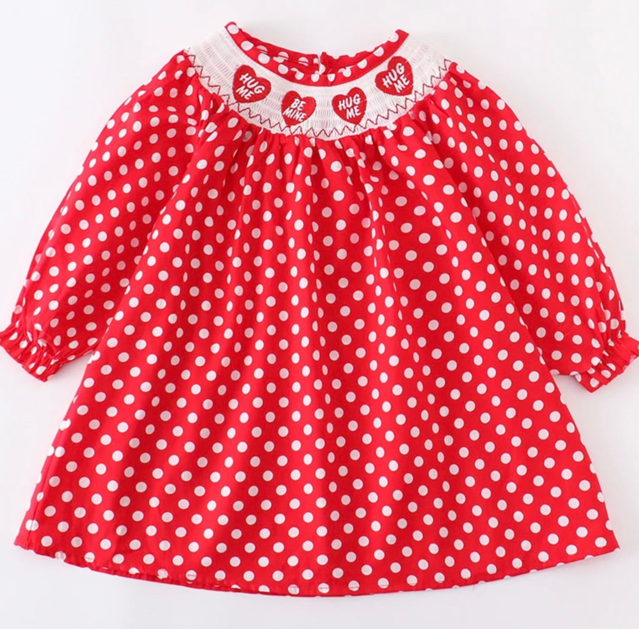 Girls Red Hearts Smocked Valentine's Dress