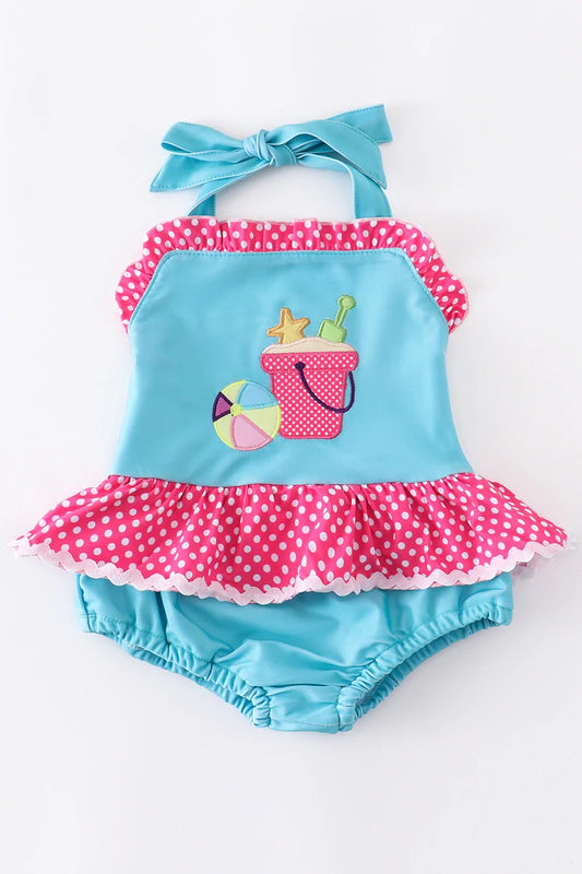 Girls Sand Bucket Applique Swimsuit