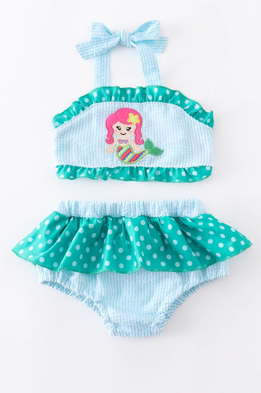 Girls Mermaid Embroidered Swimsuit Set