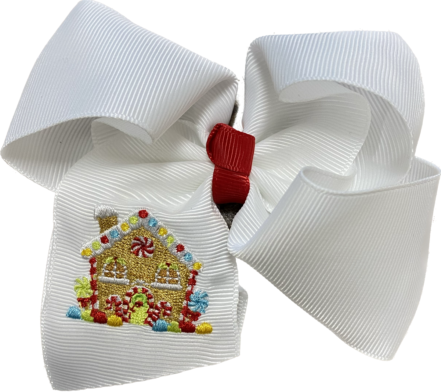 Girls Gingerbread House White With Red Embroidered Bow