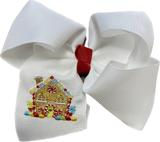 Girls Gingerbread House White With Red Embroidered Bow