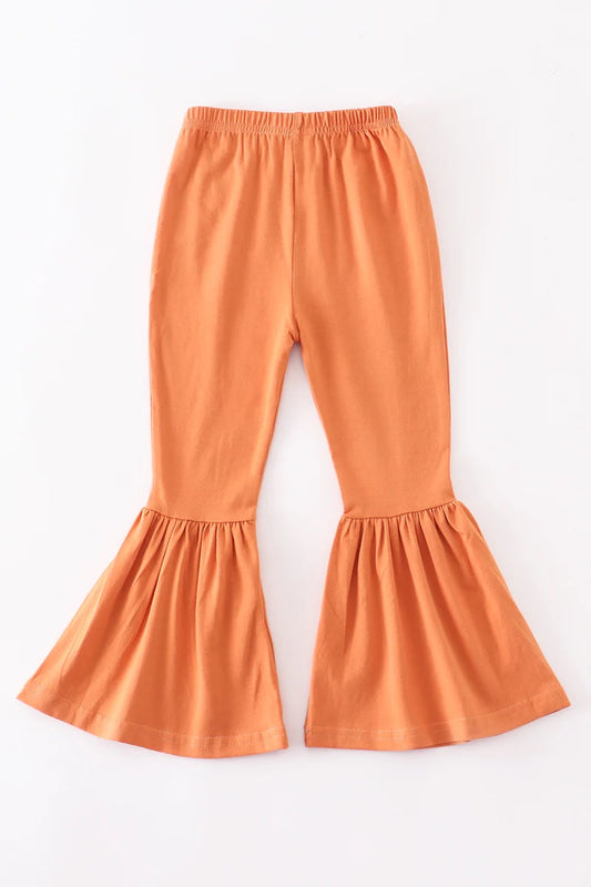 Girls Orange Bell Ruffle Pants