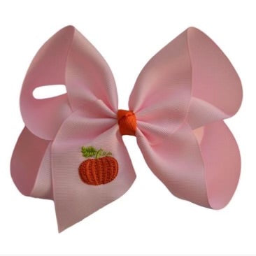 Pink Embroidered Pumpkin Bow