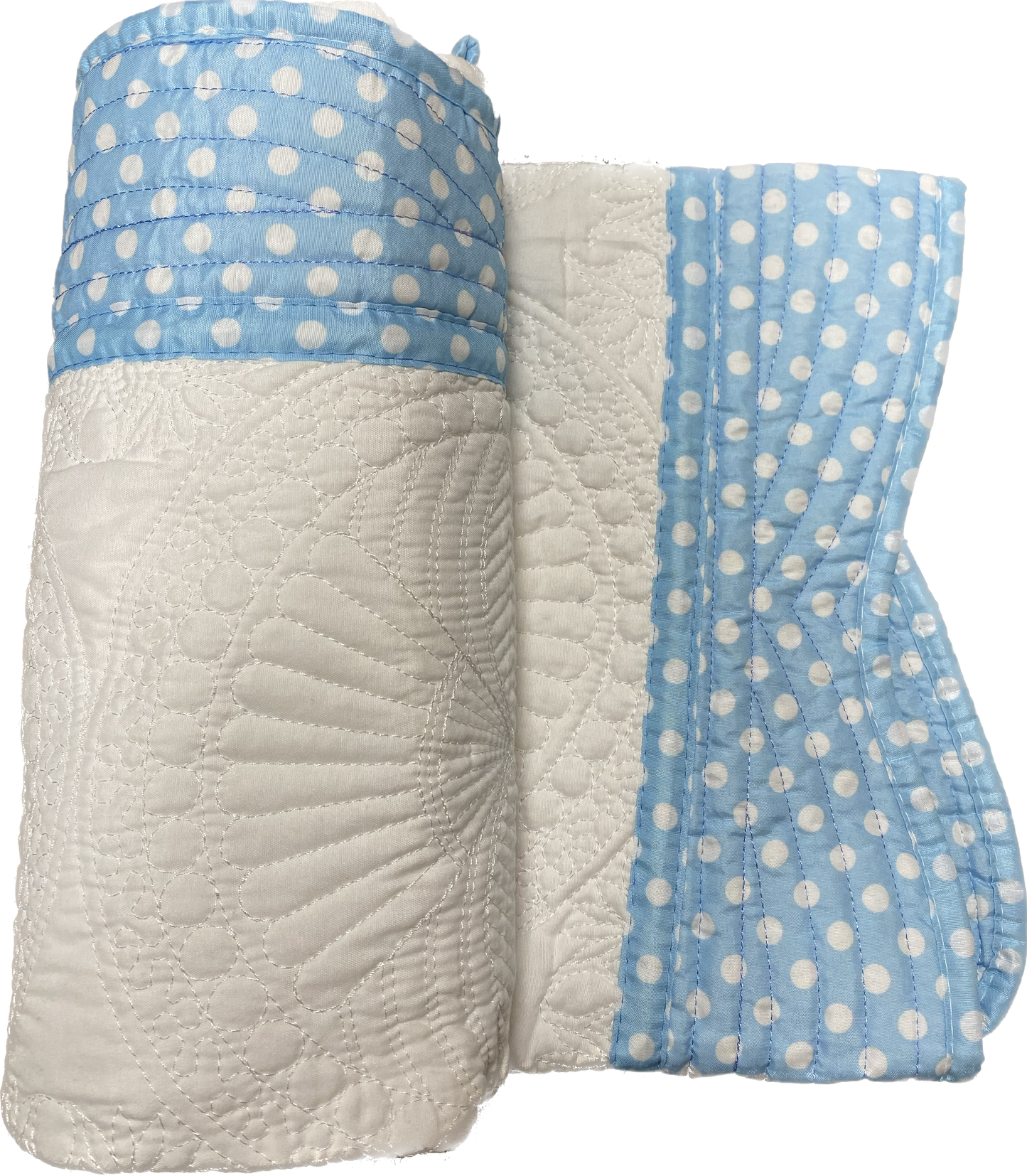 Heirloom Blanket White With Blue Trim Polkadot