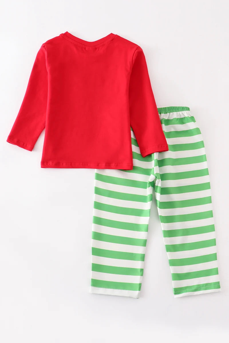 Boys Red Christmas Grinch Stripe Set