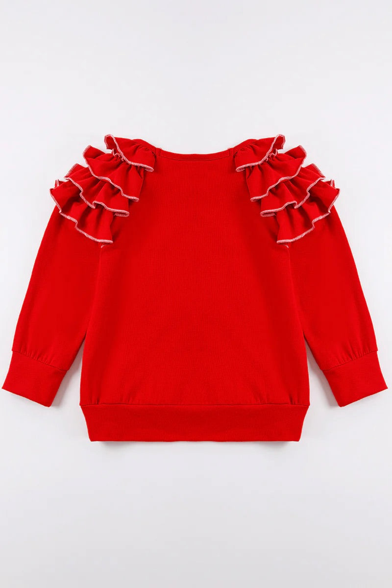 Girls Red Heart Applique Ruffle Top