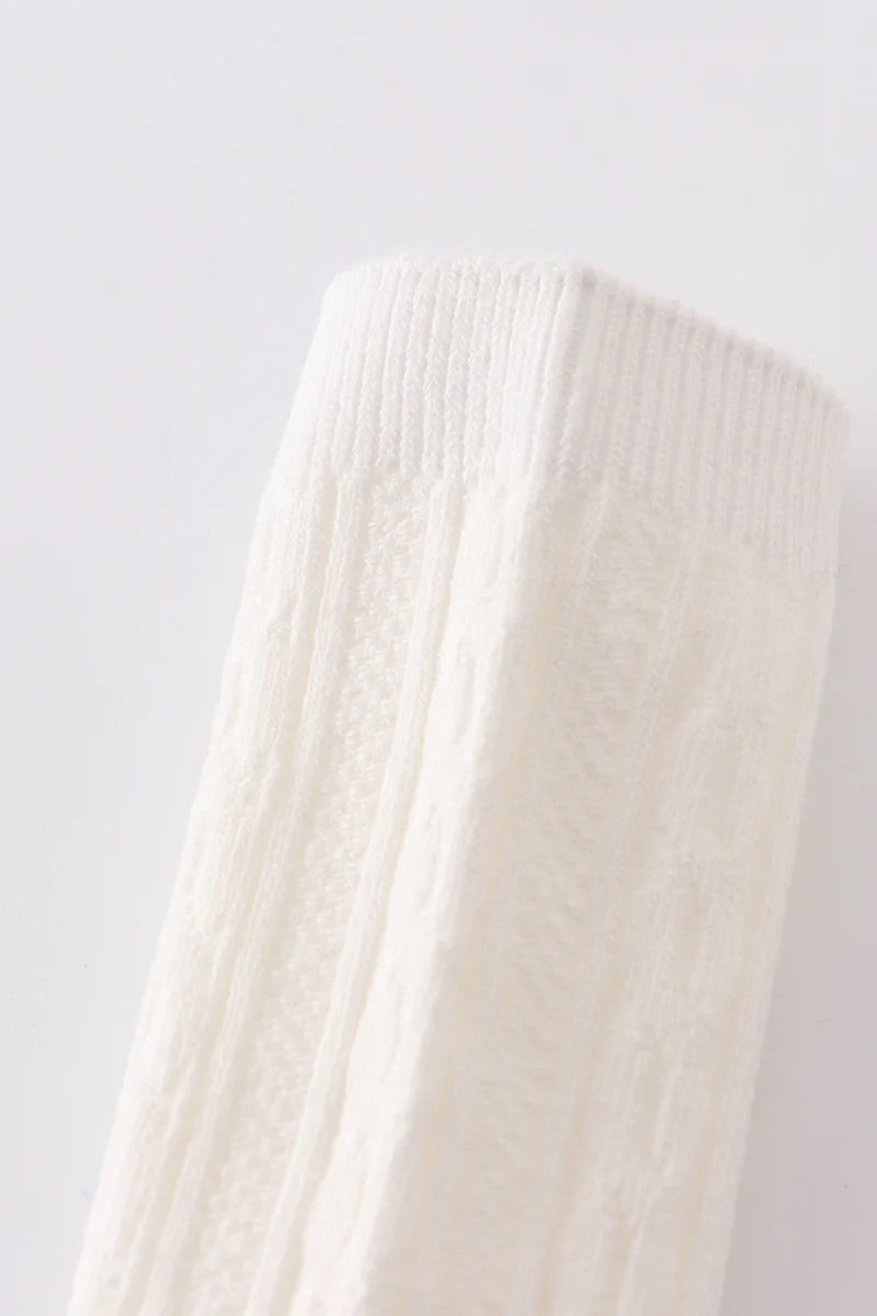 Girls White Knit Knee High Socks