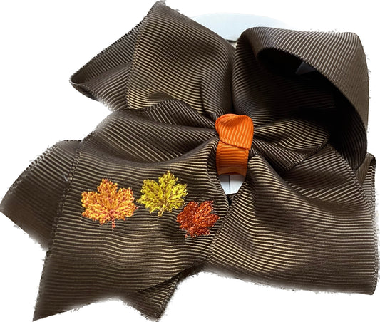 Fall Leaves Embroidered Bow