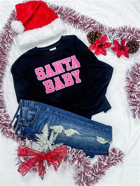 Womens Santa Baby On Strike Your Interest Black Crop Sweatshirt