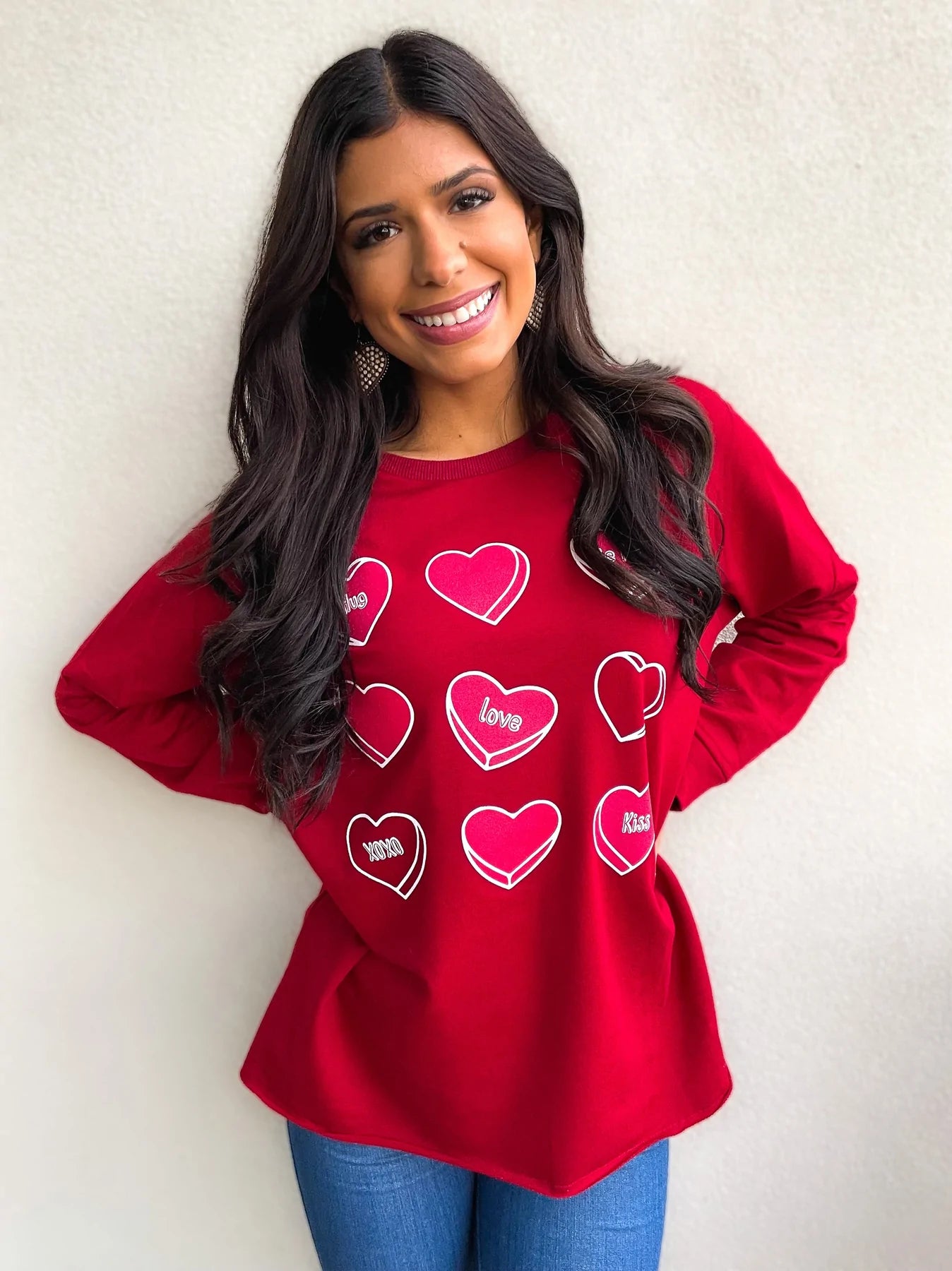 Womens Heart Candies On Blank Red Comfort Sweatshirt