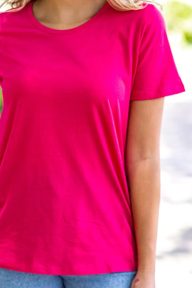 Womens Berry Pink Crewneck Loose Fit Tee