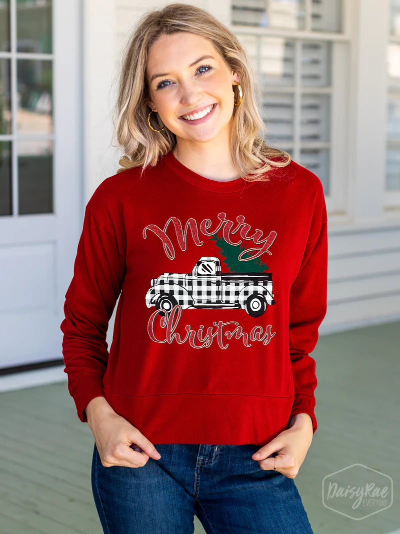 Womens Merry Christmas On Strike Your Interest Red Crop Sweatshirt