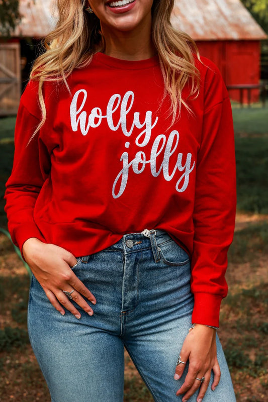 Womens Holly Jolly on Strike Your Interest Red Crop Sweatshirt