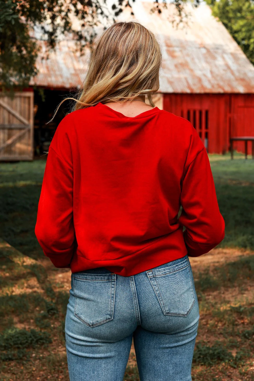 Womens Holly Jolly on Strike Your Interest Red Crop Sweatshirt