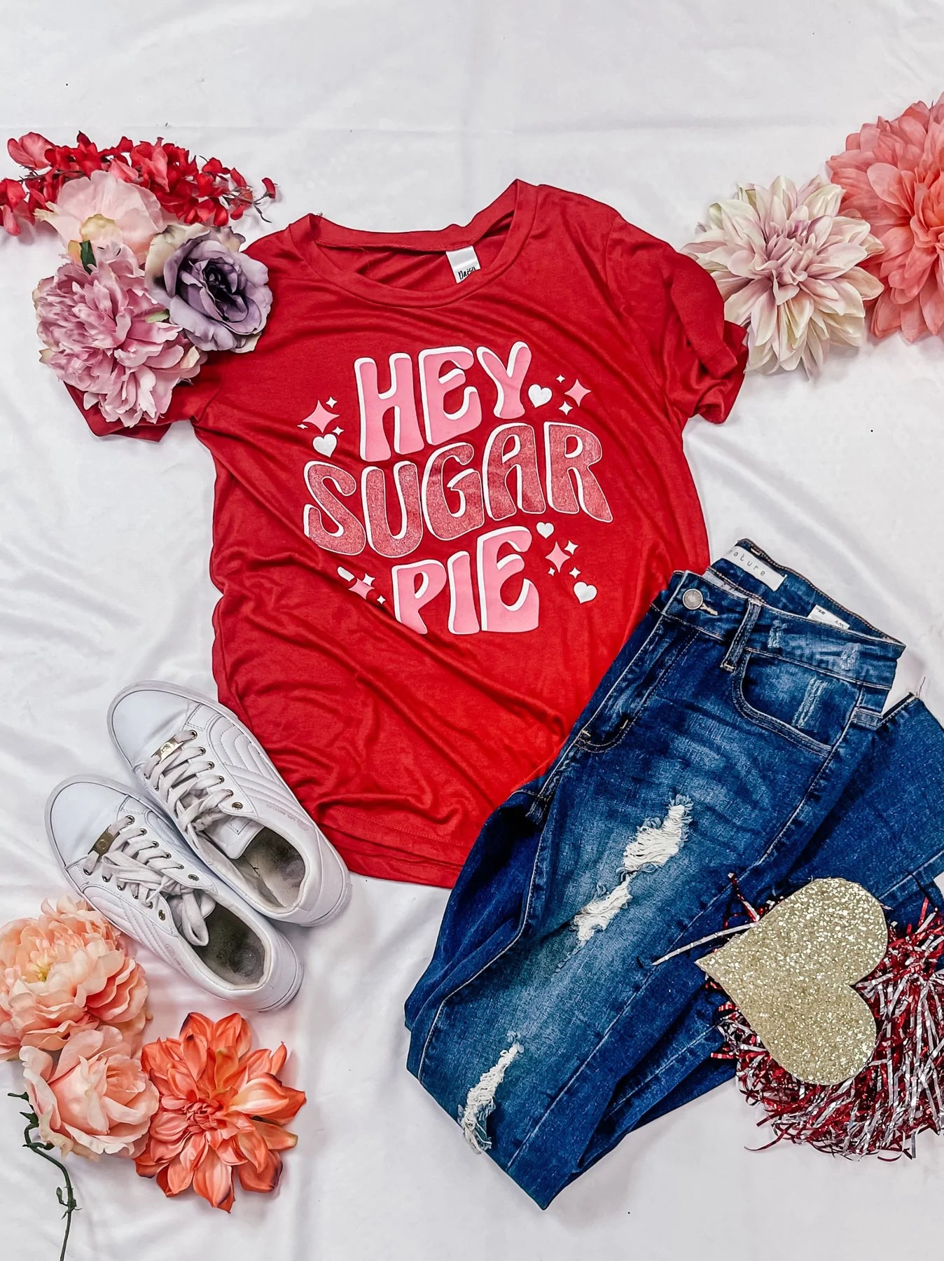 Womens Hey Sugar Pie On Crimson Tee