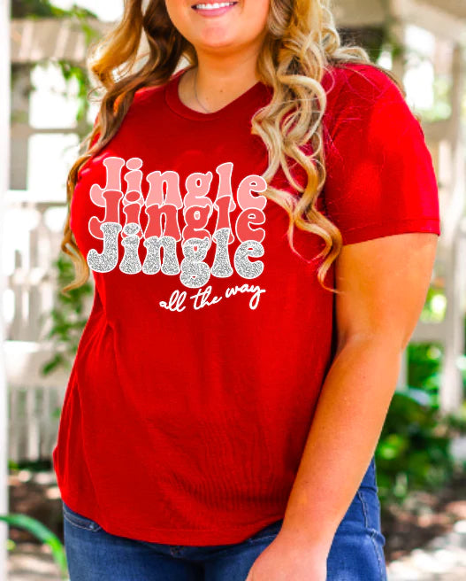 Womens Jingle Jingle Jingle All The Way On Crimson V-Neck Tee