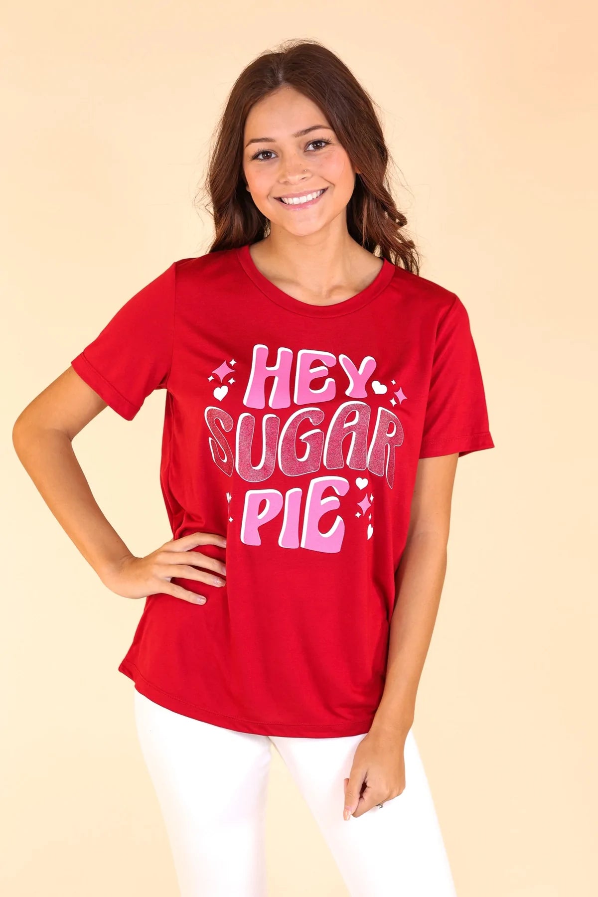 Womens Hey Sugar Pie On Crimson Tee