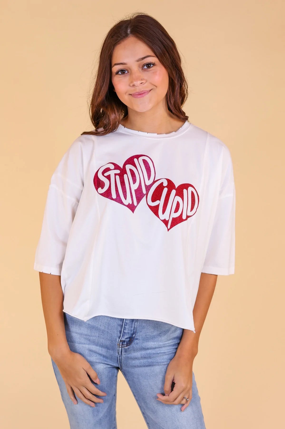 Womens Stupid Cupid On Perfect Company Boxy Crop In White
