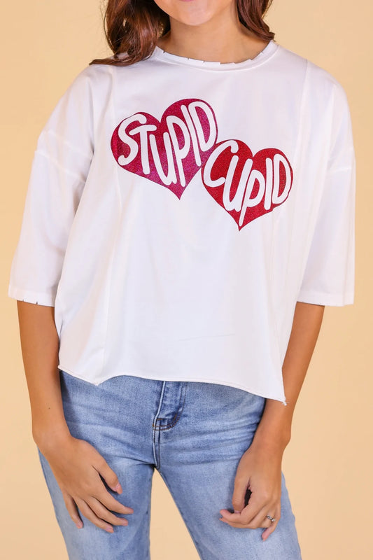 Womens Stupid Cupid On Perfect Company Boxy Crop In White