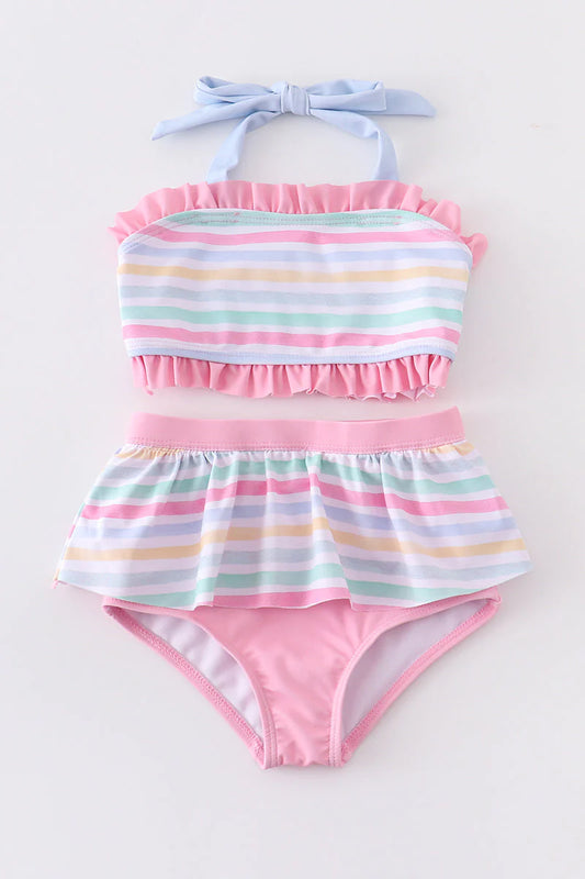 Girls Pink Stripe Swimsuit