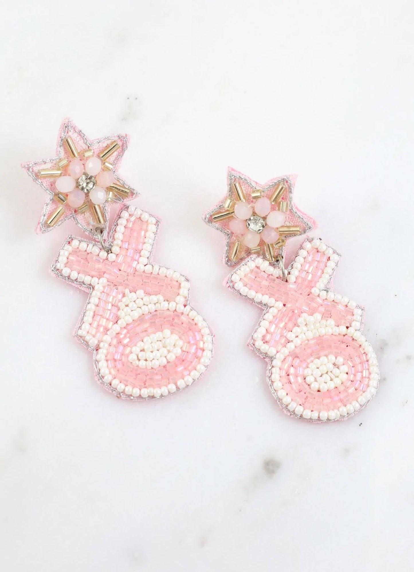 XO Beaded Drop Earrings Light Pink