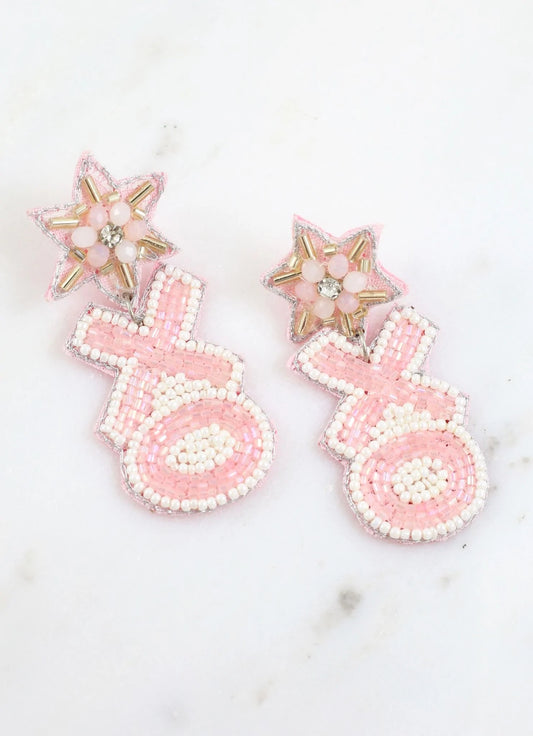 XO Beaded Drop Earrings Light Pink