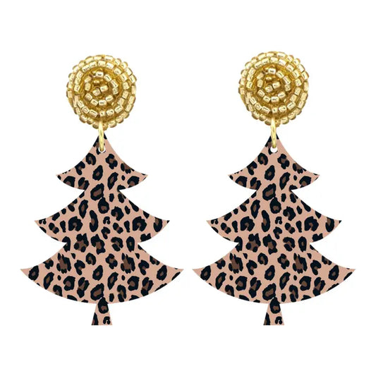 Viv & Lou Leopard Christmas Tree Acrylic Earrings