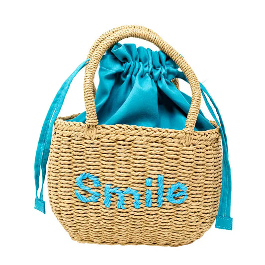 Wicker Basket "Smile" Bag Blue
