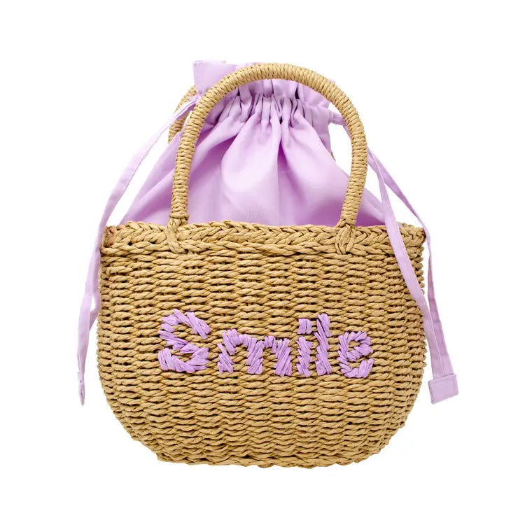 Wicker Basket "Smile" Bag Purple