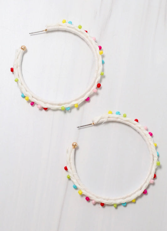 Carnaby Wrapped And Beaded Hooped Earring White