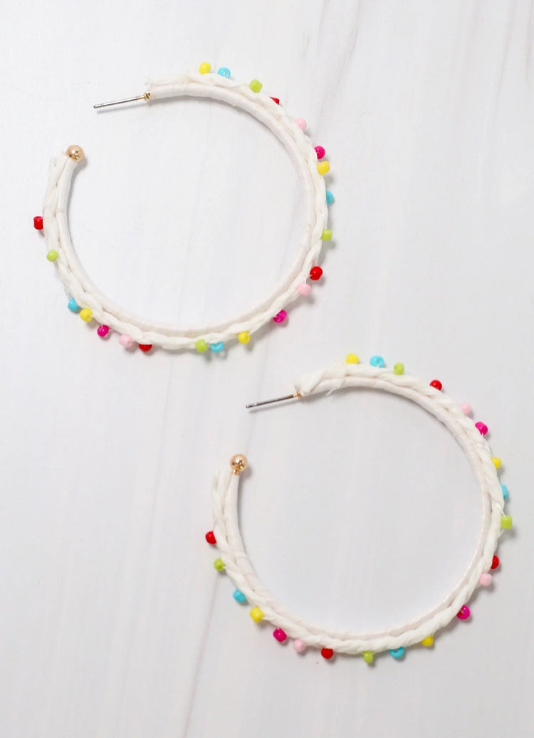 Carnaby Wrapped And Beaded Hooped Earring White