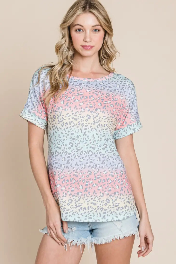 Womens Multi-Color Leopard Print Tee